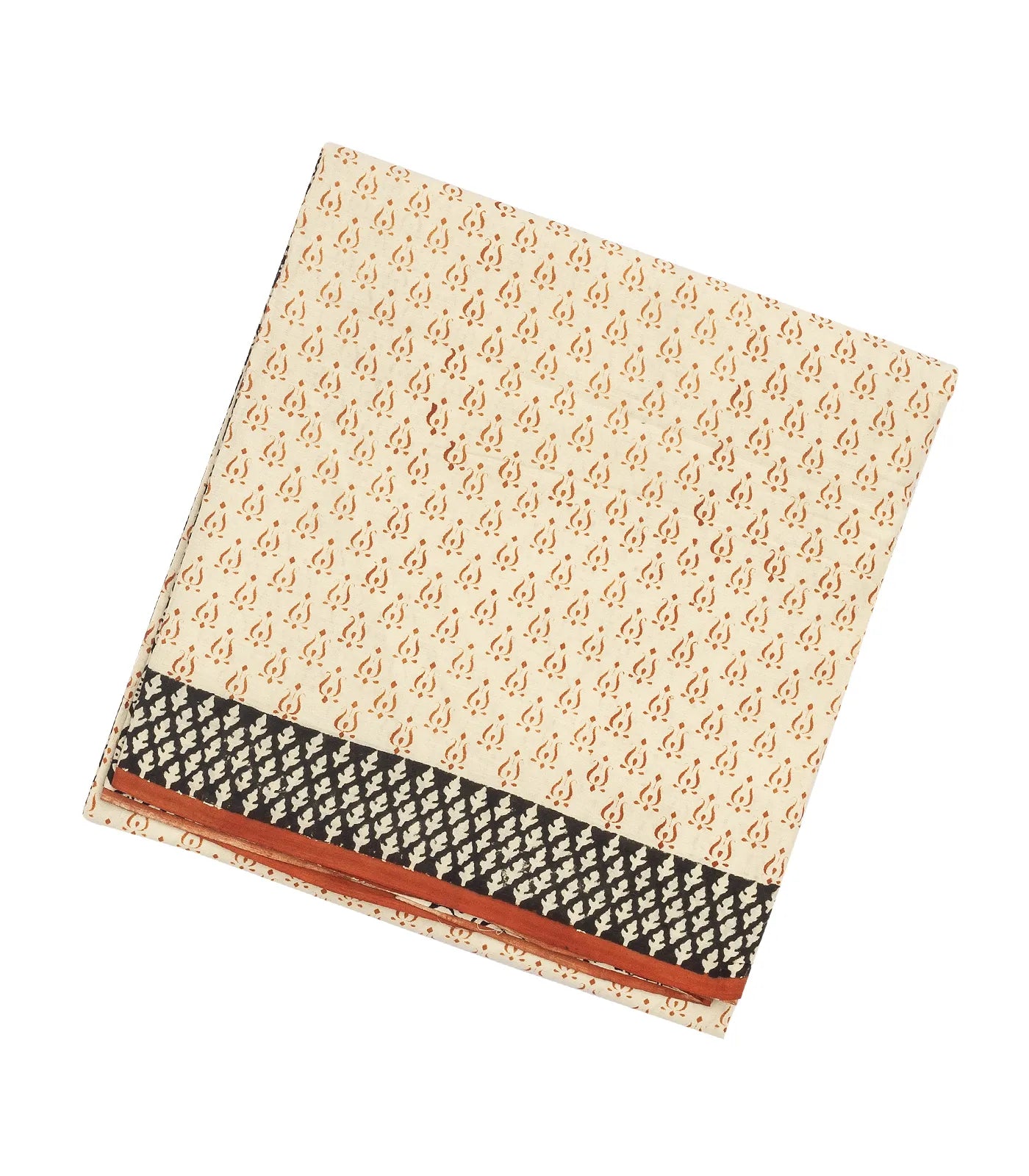 White Woven Jaipur Cotton Saree Printed With Rust Floral Motifs