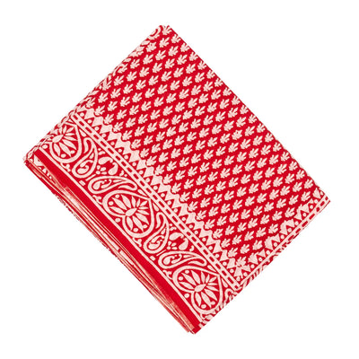 Red Woven Jaipur Cotton Saree Printed With Floral Motifs