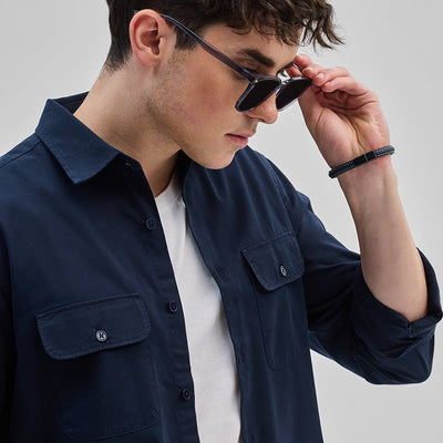 Navy Solid Double Pocket Overshirt