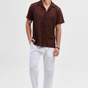 Brown Self-Design Crochet Shirt