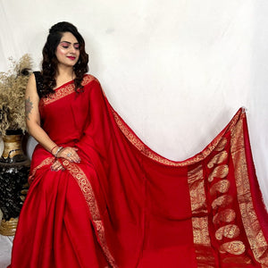 Modal Silk Golden Embroidery work Keri Pallu Saree