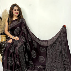 Modal Silk Ajrakh Print Premium Saree