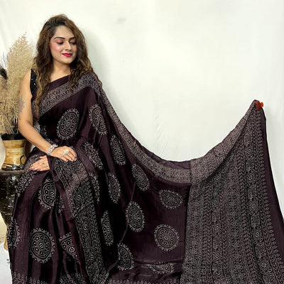Modal Silk Ajrakh Print Premium Saree