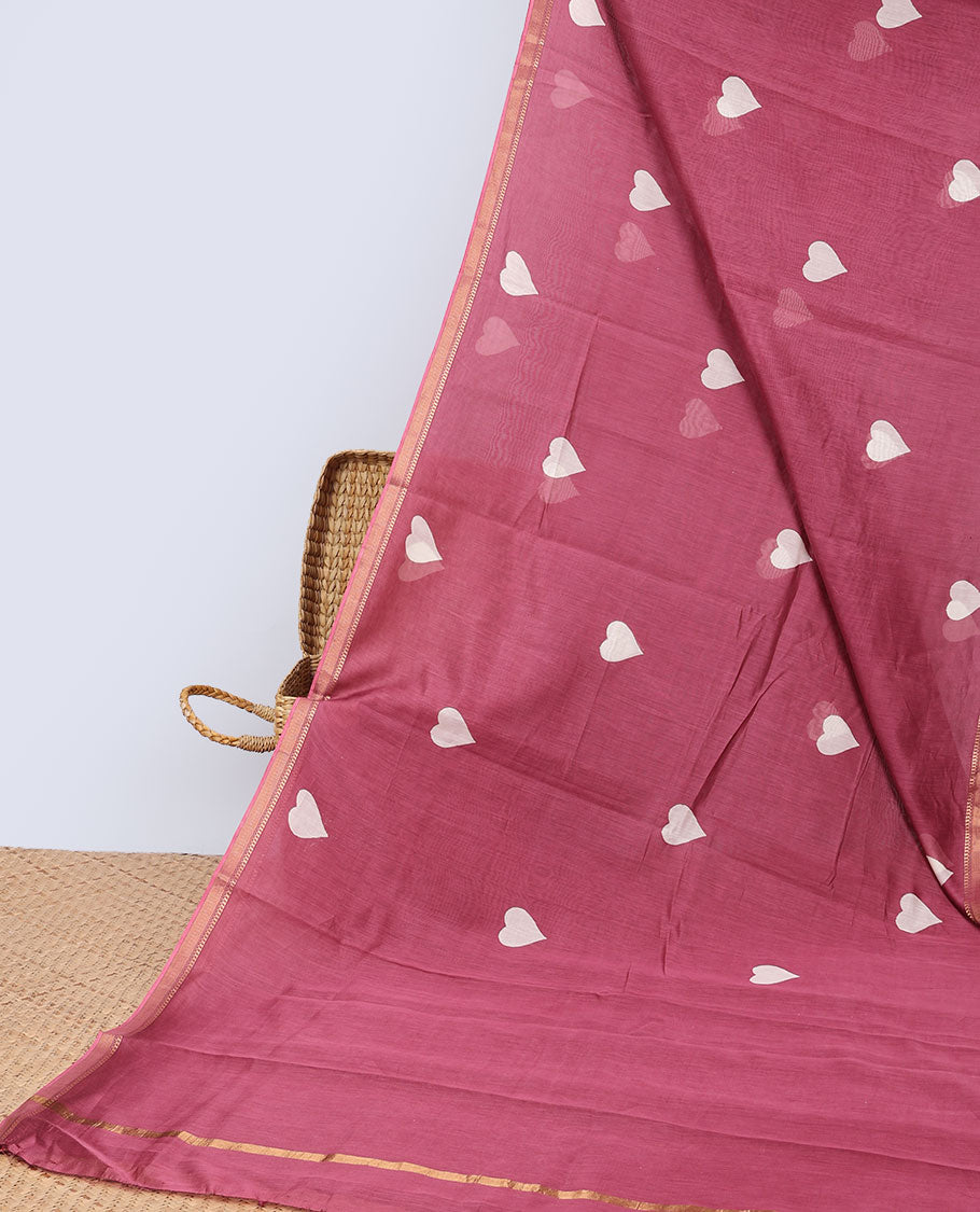 Redheart motifs chanderi cotton saree with self zari border & striped zari pallu