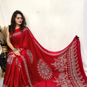 Modal Silk Ajrakh Bandhani Print Silk Saree