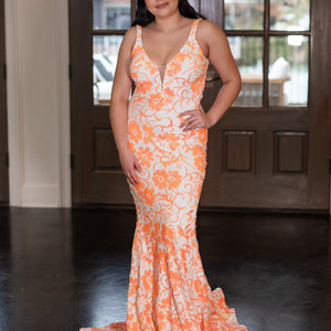 Sequin Print Fitted Sleeveless Gown by Jovani 08257