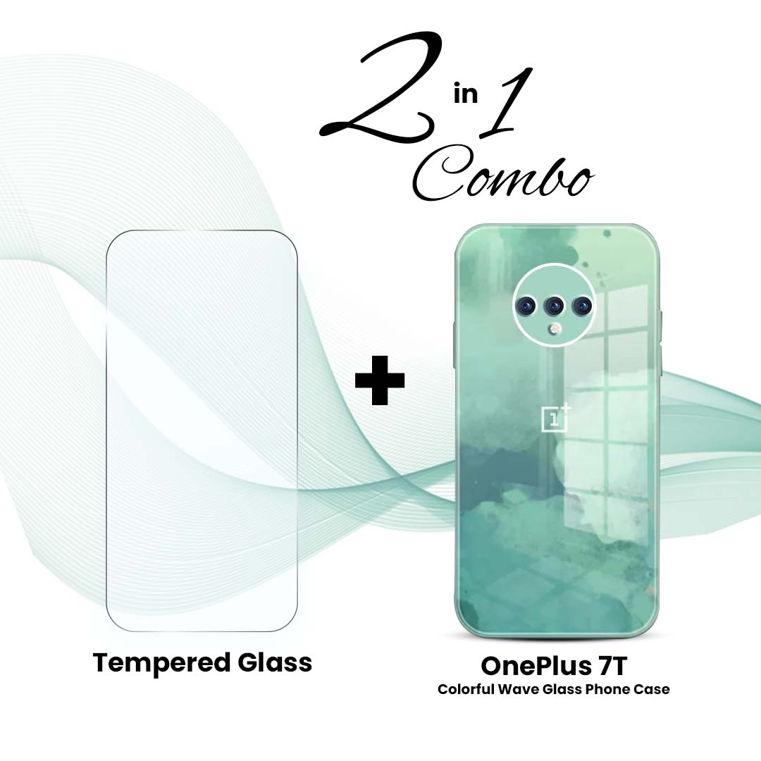 OnePlus (2 in 1 Combo) - Colorful Wave Glass Phone Case + Tempered Glass