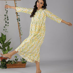 Gathered cotton handblock printed kurti