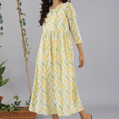 Gathered cotton handblock printed kurti