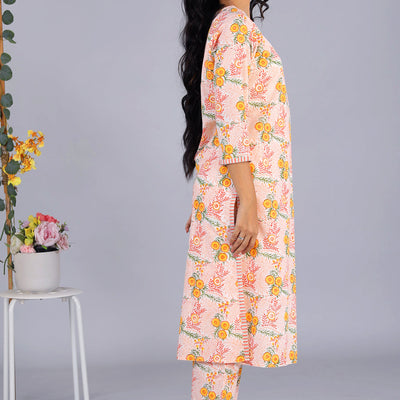 Hand block printed orange kurti and pants set