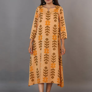 Honey beige hand woven cotton Ikat kurti