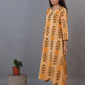 Honey beige hand woven cotton Ikat kurti