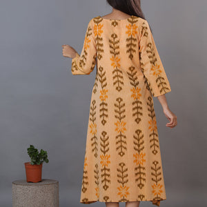 Honey beige hand woven cotton Ikat kurti