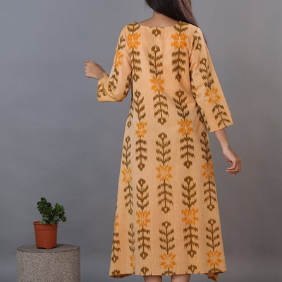 Honey beige hand woven cotton Ikat kurti