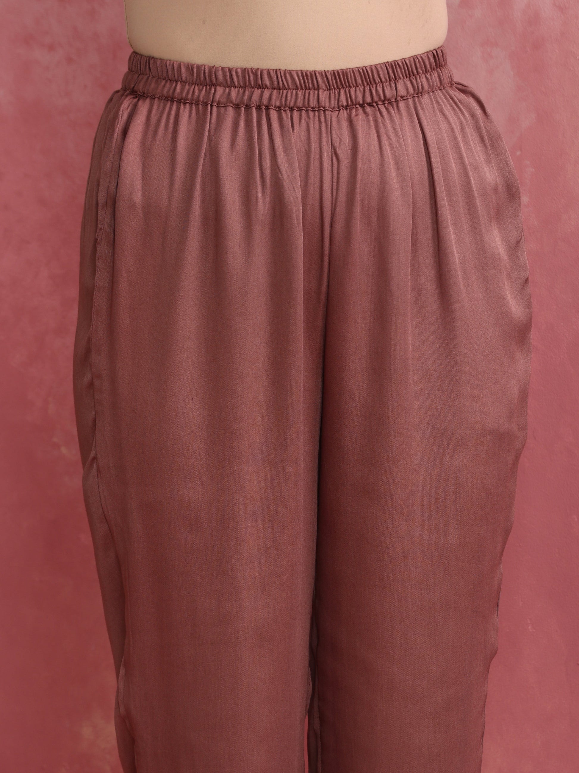 trueBrowns Pink Modal Kimono Kurta Co-ord Set