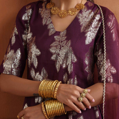 trueBrowns Purple Metallic Sharara Dupatta Set