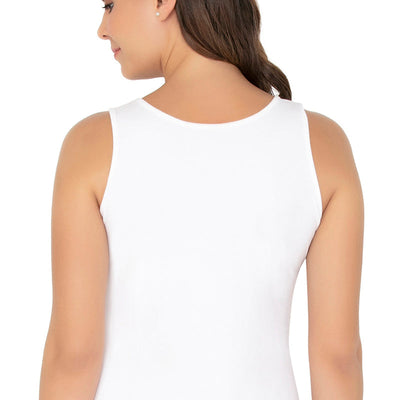 Broad Strapped Body Hugging Cotton Tank Top (Pack of 2) - Nude-White