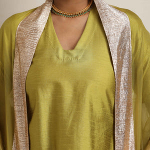 trueBrowns Green Silk Sharara Dupatta Set