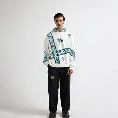 F A R A K | COSMIC BLOCKPRINT HOODIE { WHITE