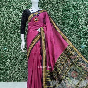 Deep Magenta Pink  Buti design Odisha Ikat Khandua Silk Saree