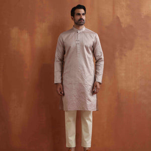 trueBrowns Men's Beige Sequin Chanderi Kurta
