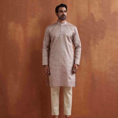 trueBrowns Men's Beige Sequin Chanderi Kurta