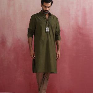 trueBrowns Men's Olive Kurta