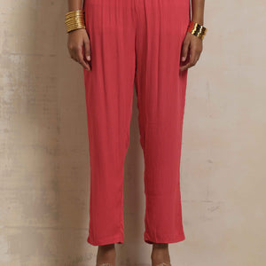 trueBrowns Peach Crinkle Flared Kurta Co-ord Set