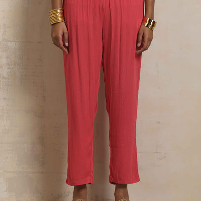 trueBrowns Peach Crinkle Flared Kurta Co-ord Set