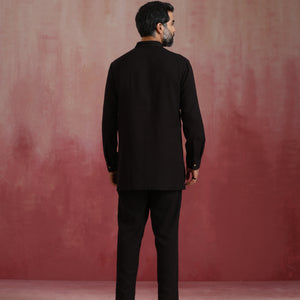 trueBrowns Men's Black Cotton Dobby Co-ord Set