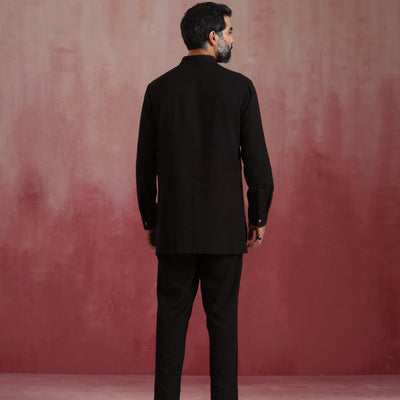 trueBrowns Men's Black Cotton Dobby Co-ord Set