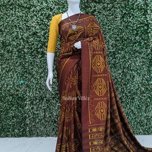 Cofee Elephant Theme Contemporary Silk Saree