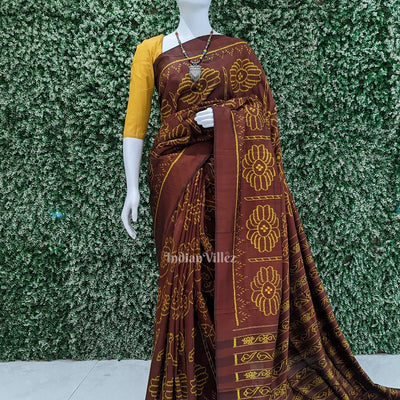 Cofee Elephant Theme Contemporary Silk Saree