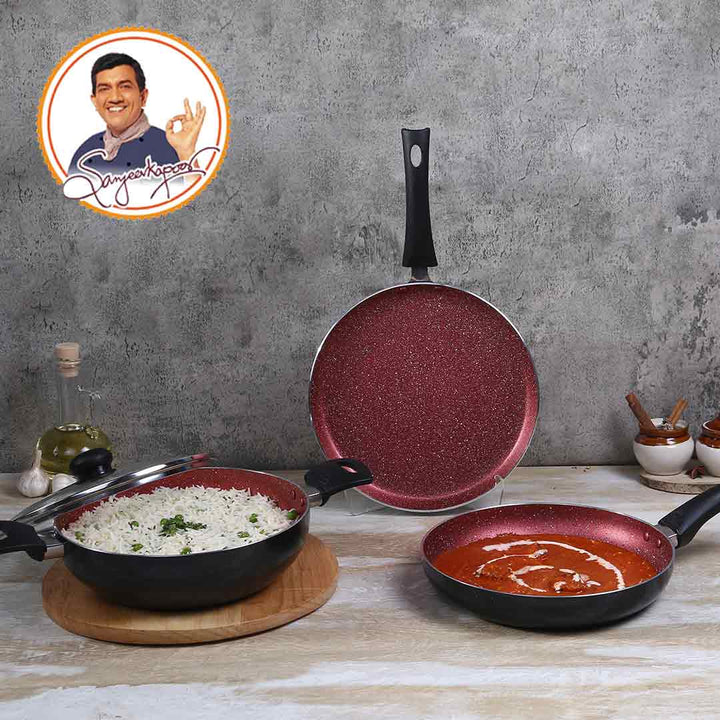 Sigma Non-stick Cookware Set, 4Pc (Kadhai with Lid, Dosa Tawa, Fry Pan),