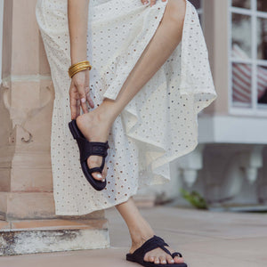 Melanie Black Solid Kolha Flats