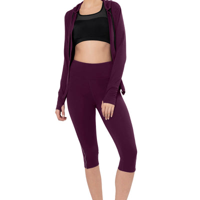 Flaunt Hoodie Full Sleeve Active Jacket - Blackberry Wine