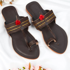 Brown Handstitched Leather Kolhapuri Women Slipper
