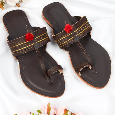 Brown Handstitched Leather Kolhapuri Women Slipper