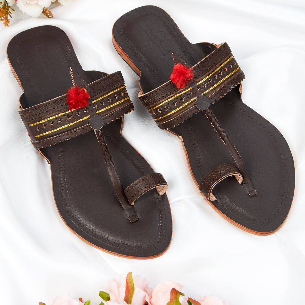 Brown Handstitched Leather Kolhapuri Women Slipper