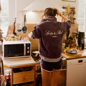 SPORTY & RICH | NY CREST VELOUR SHORT { NAVY/CREAM
