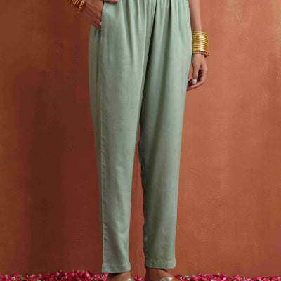 trueBrowns Green Print Flared Kurta Co-ord Set