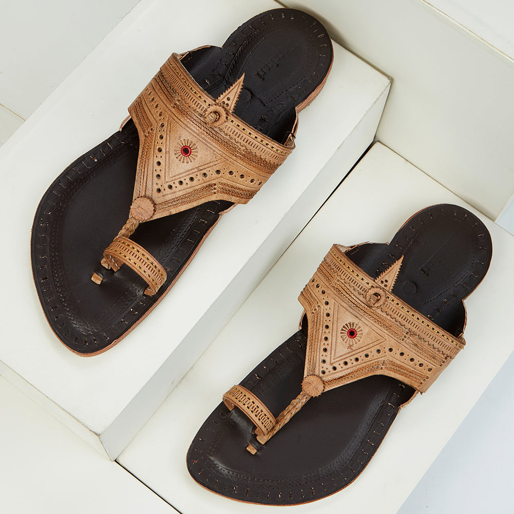 Brown Handstitched Leather Kolhapuri Men Slipper