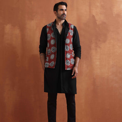 trueBrowns Men's Rust Printed Nehru Jacket