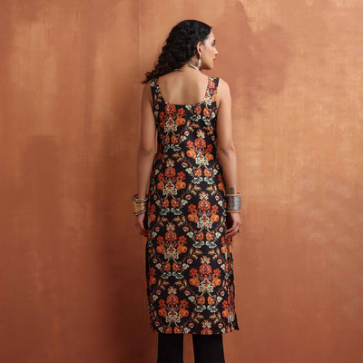 trueBrowns Black Print Straight Kurta Set