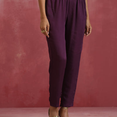 trueBrowns Maroon Modal Angrakha Kurta Set