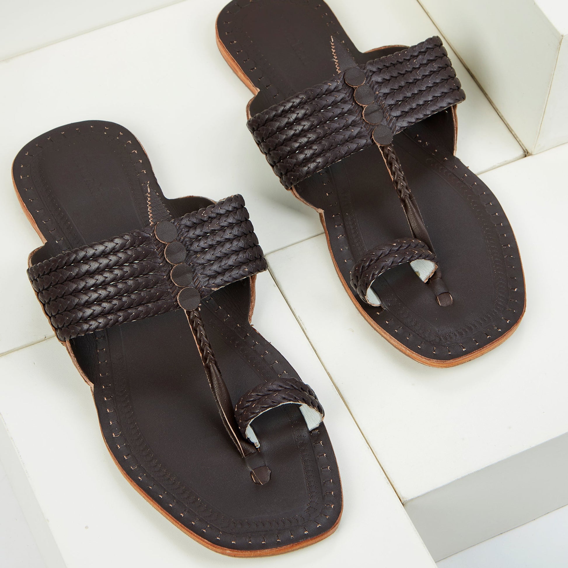 Brown Handstitched Leather Kolhapuri Men Slipper