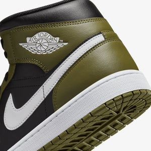 JORDAN | AIR JORDAN 1 MID { BLACK/WHITE-MEDIUM OLIVE-SAIL