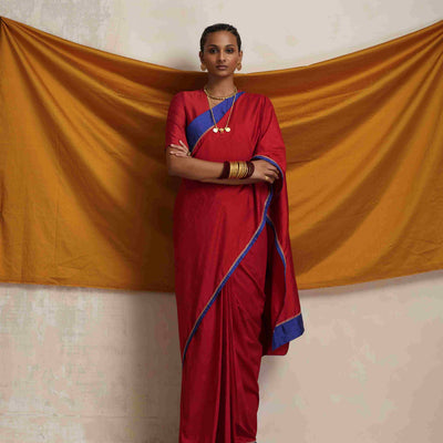 trueBrowns Red Silk Ready To Wear Saree