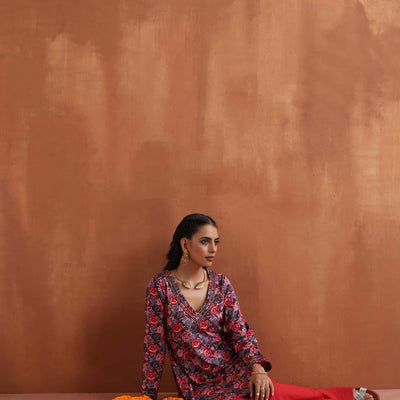 trueBrowns Pink Print Sharara Set