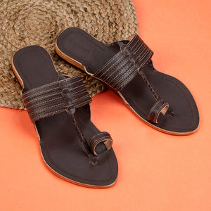 Brown Handstitched Leather Kolhapuri Men Slipper